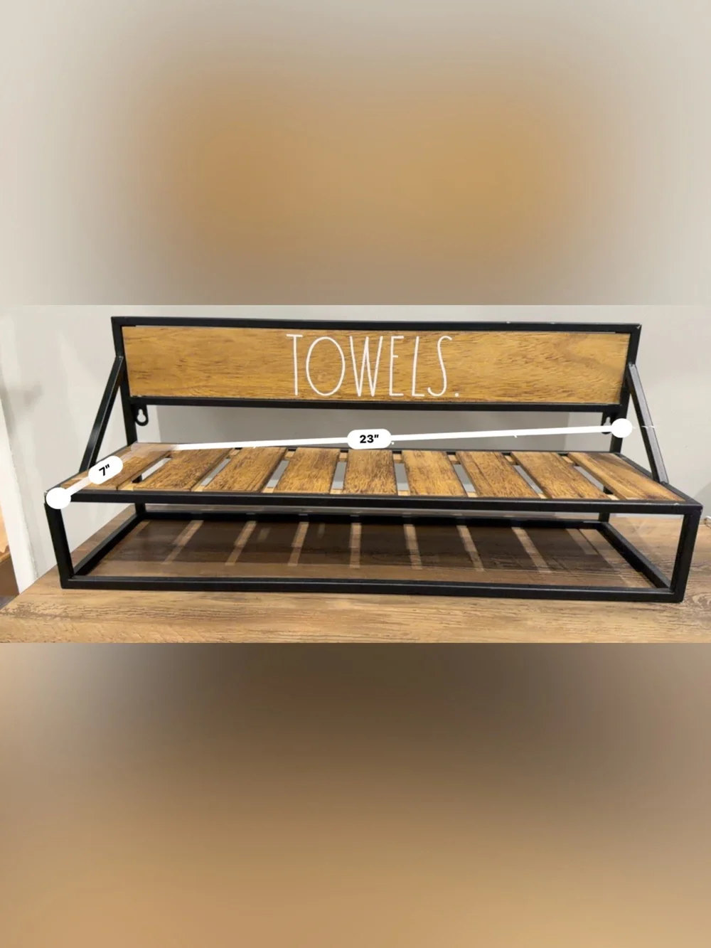 Rae Dunn Black & Wood Wall-Mount Towel Rack with Shelf